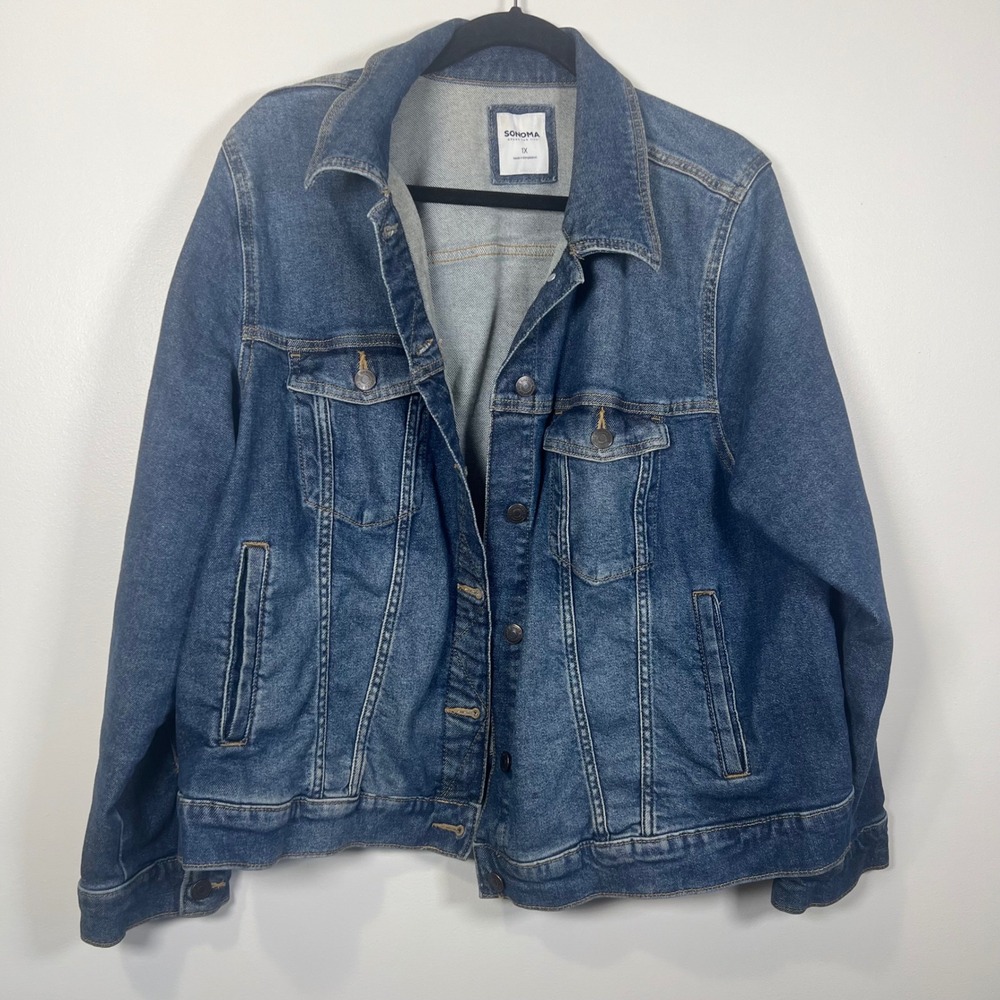 Sonoma Womens Blue Stretch Denim Trucker Jacket Classic Casual 1X